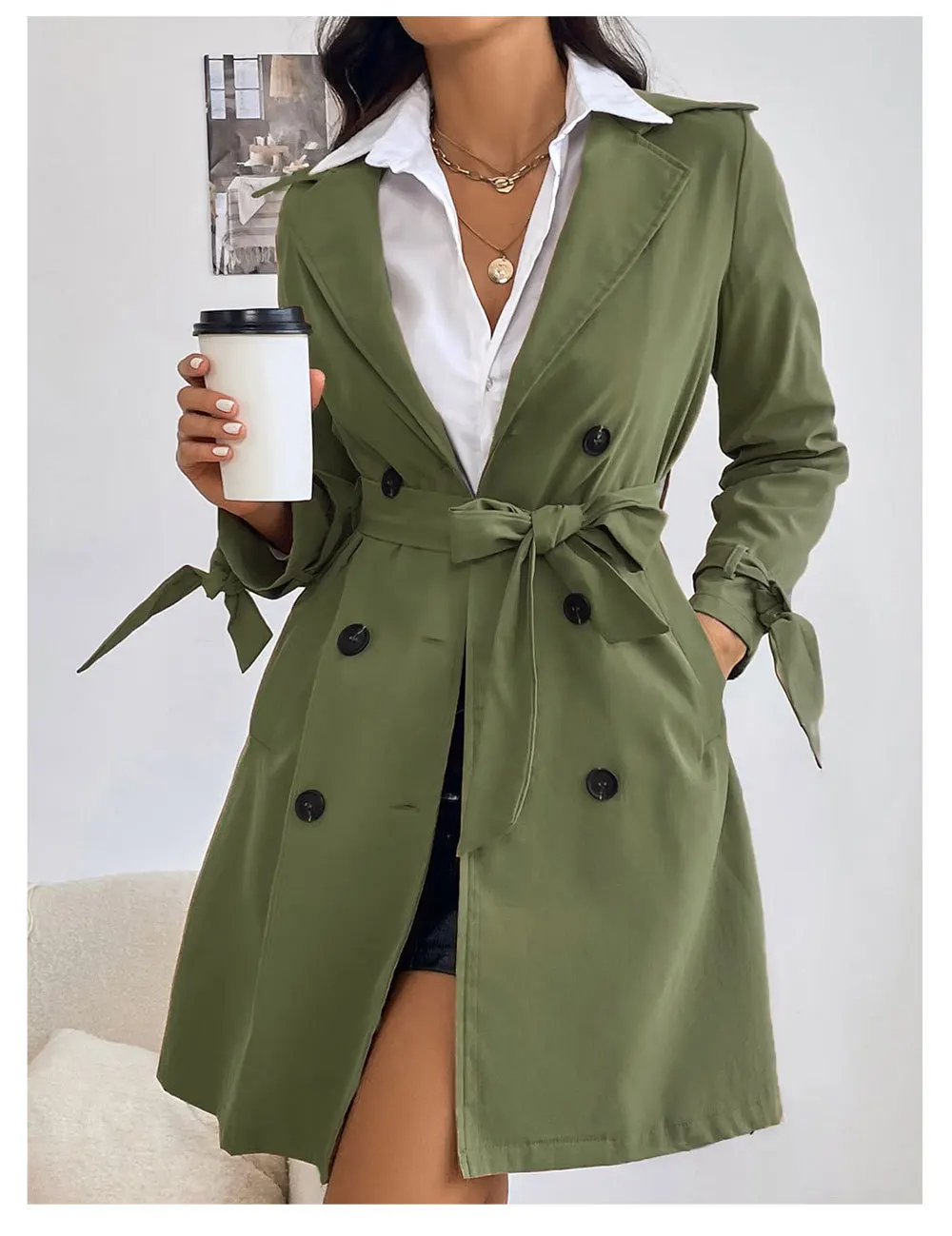 Autumn Winter Women's Casual Trench Coat With Double Breasted Windbreaker Jacket Ladies Army Green Outerwear - Trench - AliExpress