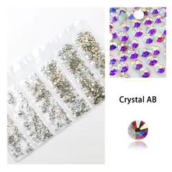 20 - Color Glitter Glass Nail Art Rhinestones Set - 1440pcs Shiny 3D FlatBack Gems (Crystal AB)