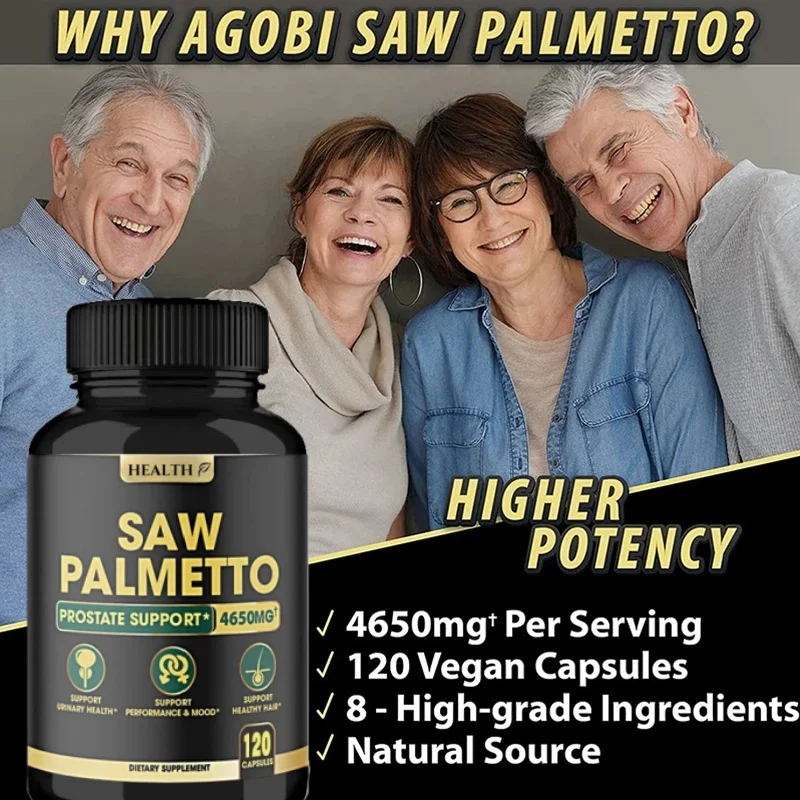 Natural Saw Palmetto Capsules Combined with Ashwagandha Turmeric Tribulus Maca Green Tea Ginger Natural Prostate Support