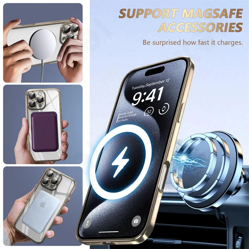 Wireless Charging Transparent Magsafe Case For iPhone 16 15 14 13 12 11 Pro Max X XR XS 7 8 Plus SE Mini Soft Cover wireless charging phone case