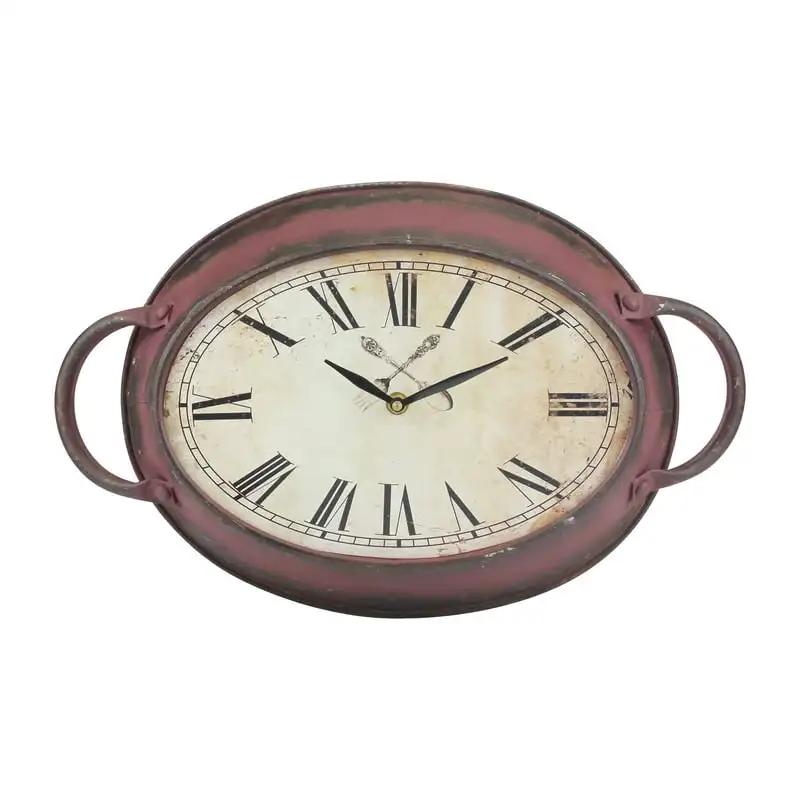 

Red Analog Oval Farmhouse Battery Operated Wall Clock Alarm clock часы настенные D wall clocks Digital calendar Roo