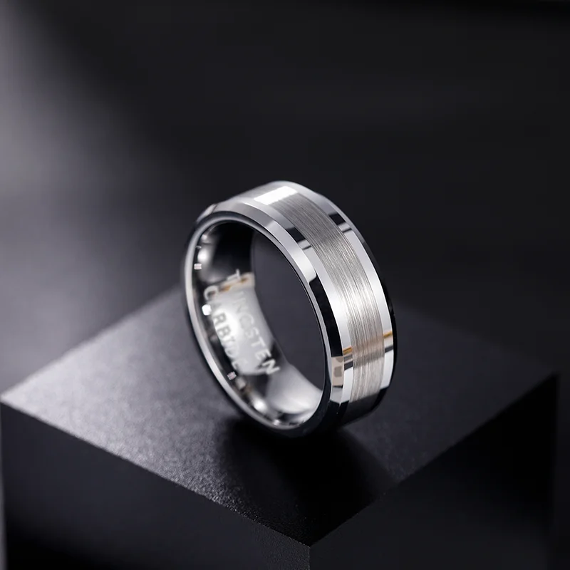 TIGRADE Fashion 6/8MM High Polish Man Rings Brushed Tungsten Carbide Ring Simple Classic Wedding Band Engagement Ring 5