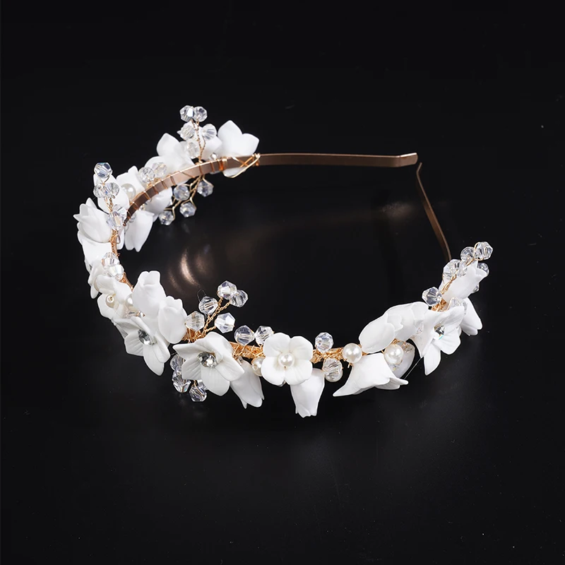 Luxury Crystal Resin Ceramic Bridal Crown Headband Wedding Headdress Brides Hair Accessories Party Hair Hoop Women Tiaras