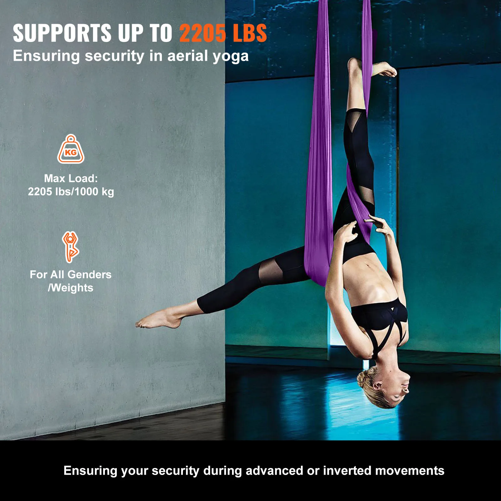 VEVOR 8.7/11 Yards Aerial Yoga Hammock & Swing Yoga Starter Kit Aerial Silk Fabric Yoga Strap Accessory for All Levels Fitness 3