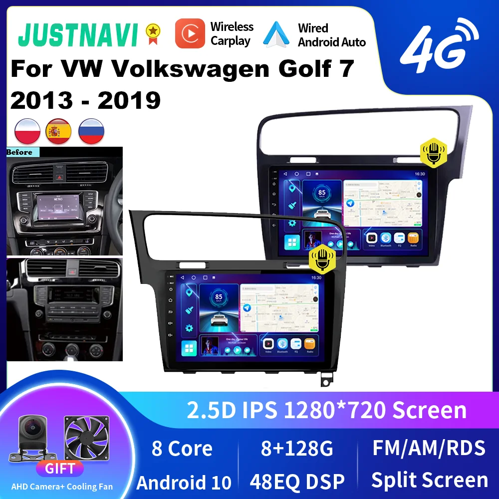 

JUSTNAVI Car Radio For VW Volkswagen Golf 7 LHD RHD 2013 - 2019 Stereo Autoradio CarPlay Multimedia GPS DSP Navigation Player