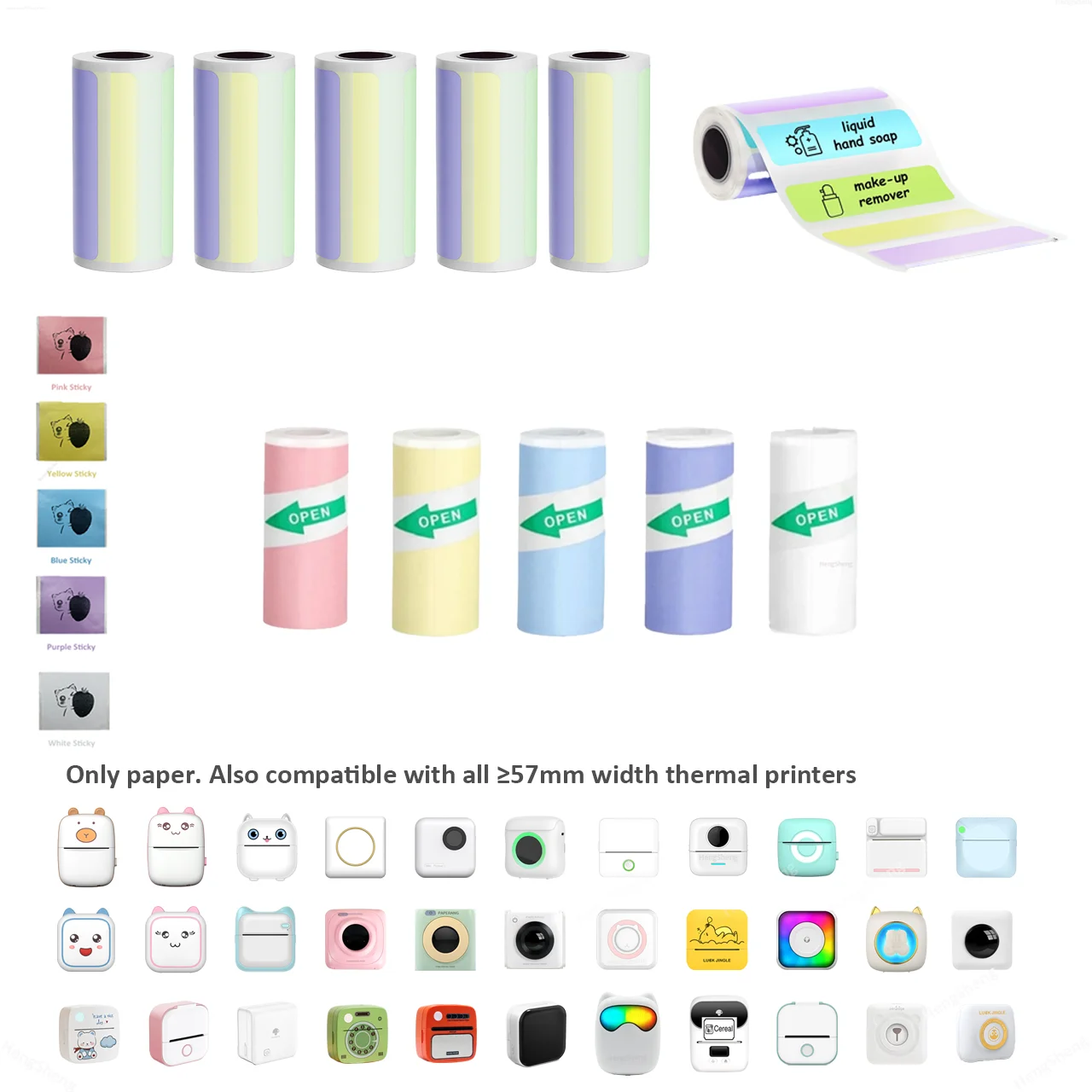 Color Label Sticker Mini Thermal Printer Paper Colorful Papers Sticker For Mini Printers Photo For DIY Creation