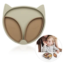 

1PC Baby Feeding Bowl Silicone Fox Child Dinner Plate Cartoon Animal Kids Feeding Dinnerware With Silicone Suction Cup