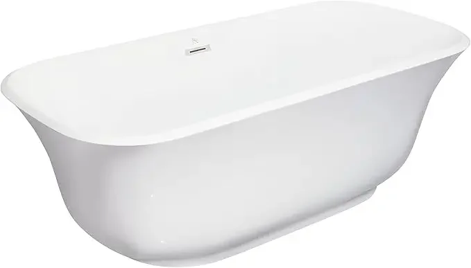 67" Acrylic Freestanding Bathtub, Deep Contemporary Soaking Tub With Chrome Overflow and Pop Up Drain, Oval Shape Bathtub, White 5