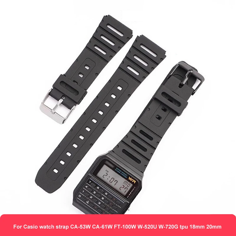 Weiches Uhrenarmband für Casio Uhren CA-53W CA-61W FT-100W W-520U W-720G TPU 18mm 20mm Armband FT100W