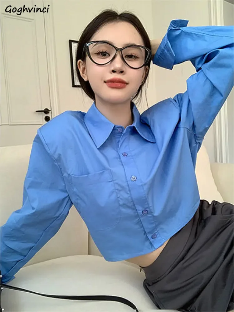 

Укороченные женские рубашки Hotsweet, новинка весны 2023, корейские стильные офисные женские шикарные приталенные повседневные топы, модные повседневные дизайнерские рубашки с длинным рукавом