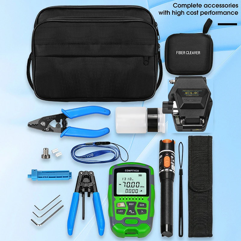 Fiber Optic Tool Kit with AUA-6C Fiber Cleaver -70+10dBm/-50+26dBm 3 in 1 Mini Optical Power Meter 10Mw Visual Fault Locator