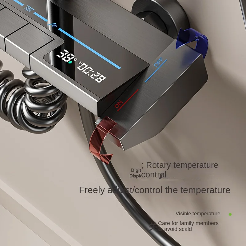 Space Aluminum Shower Set Digital Display Faucet Set , Piano Button With Ambient Light Bathroom Faucets Shower Head