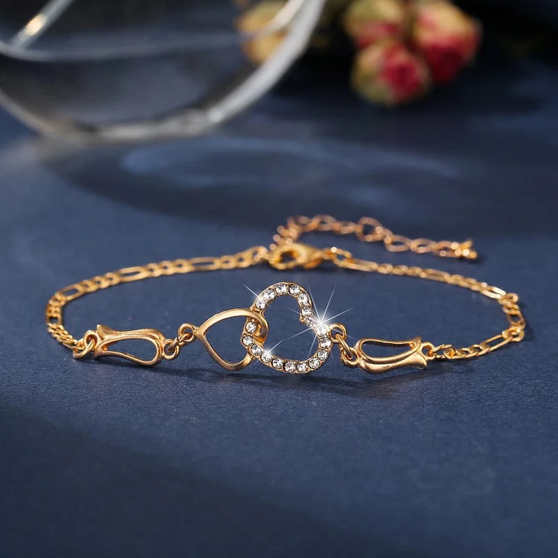 2021 Luxury Simple Big Small Hollow Double Heart-shaped Necklace Exquisite Crystal Zircon Pendant Chain Women's Wedding Jewelry 