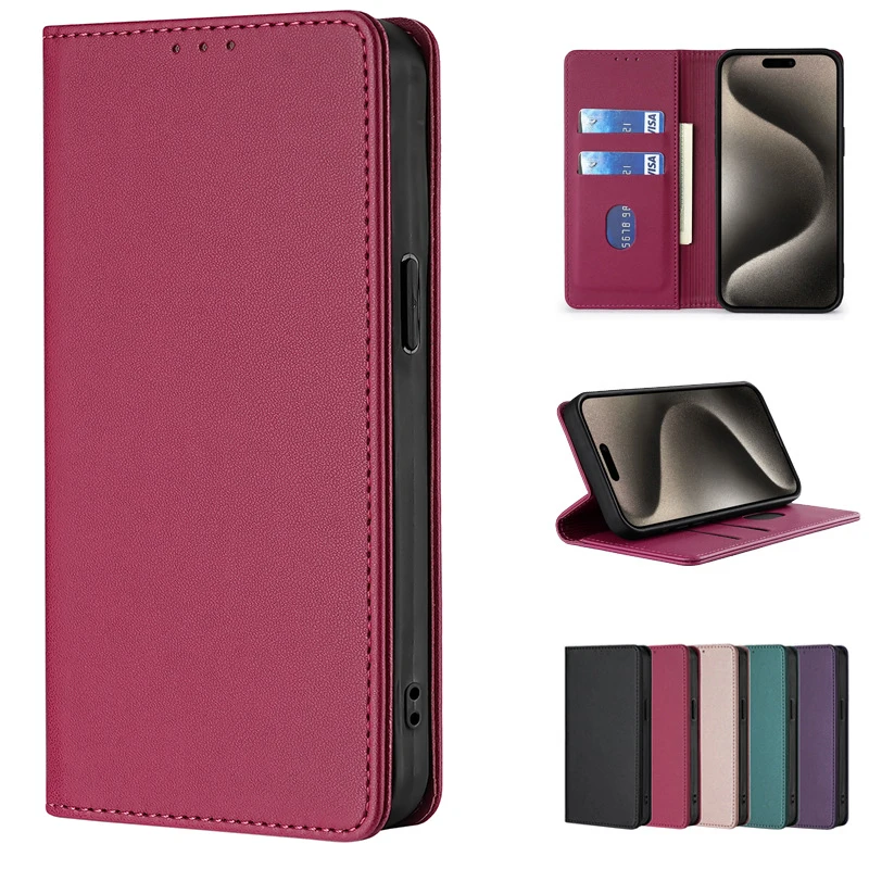 Magnetic Leather Flip Wallet Phone Case with Card Slots