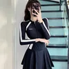 New plus size women's dress one-piece fresh women's swimsuit conservative slim fit long sleeved hot spring swimsuit