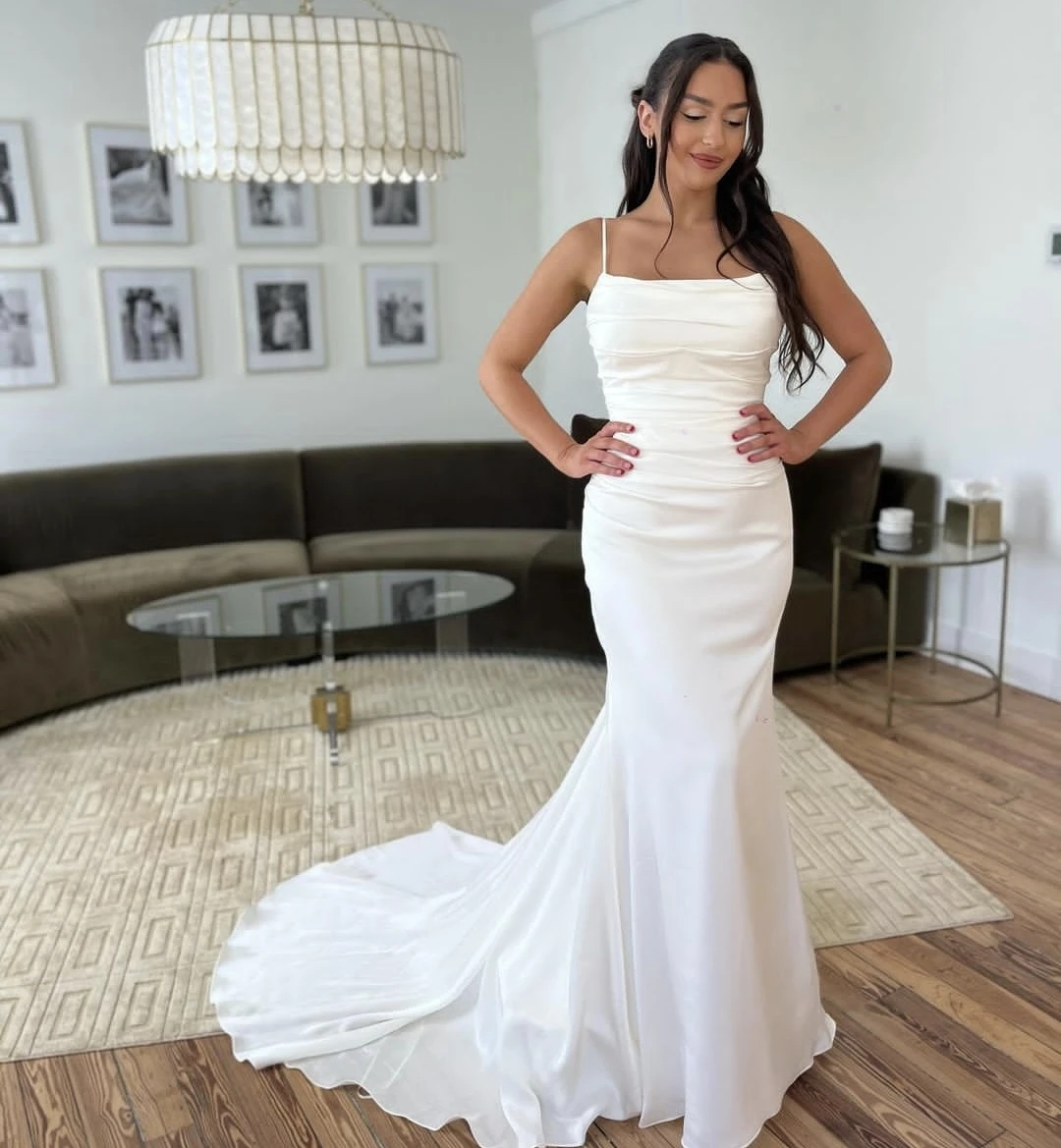 

Elegant Vestidos de Novia Spaghetti Strap Mermaid Wedding Dress Beach Robe De Mariee For Women Customize To Measures Charming