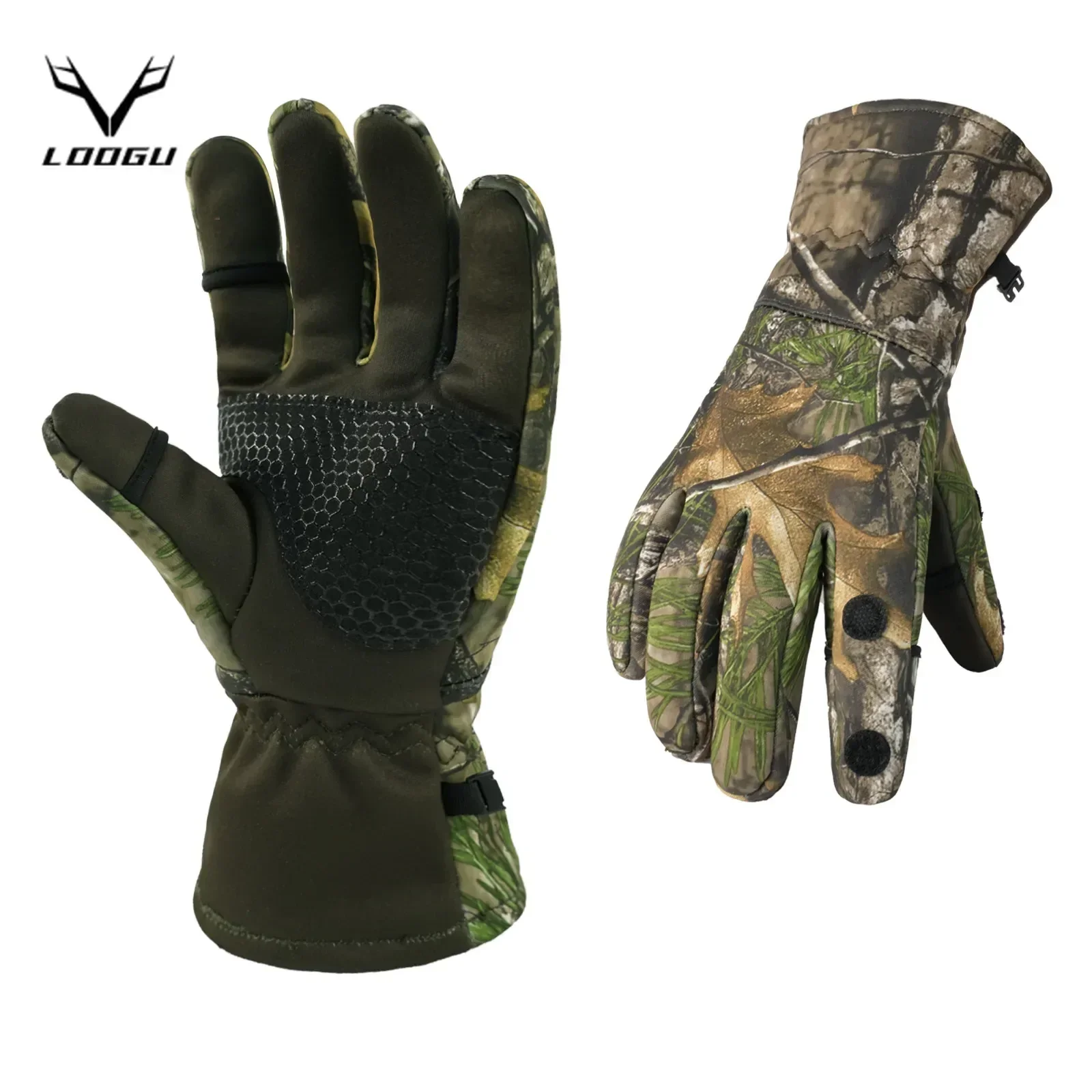 LOOGU Thermal Camo Hunting Gloves-Bionic Design Anti-Slip Waterproof for Fishing & Outdoor Sports Heated Winter Gear Unisex
