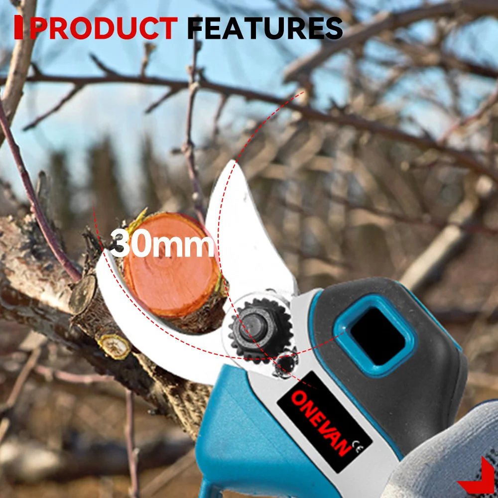 ONEVAN 1000W 브러시리스 무선 전동 가위 2단 기어 30mm 전정 가위 휴대용 절단 공구 마키타 배터리 호환