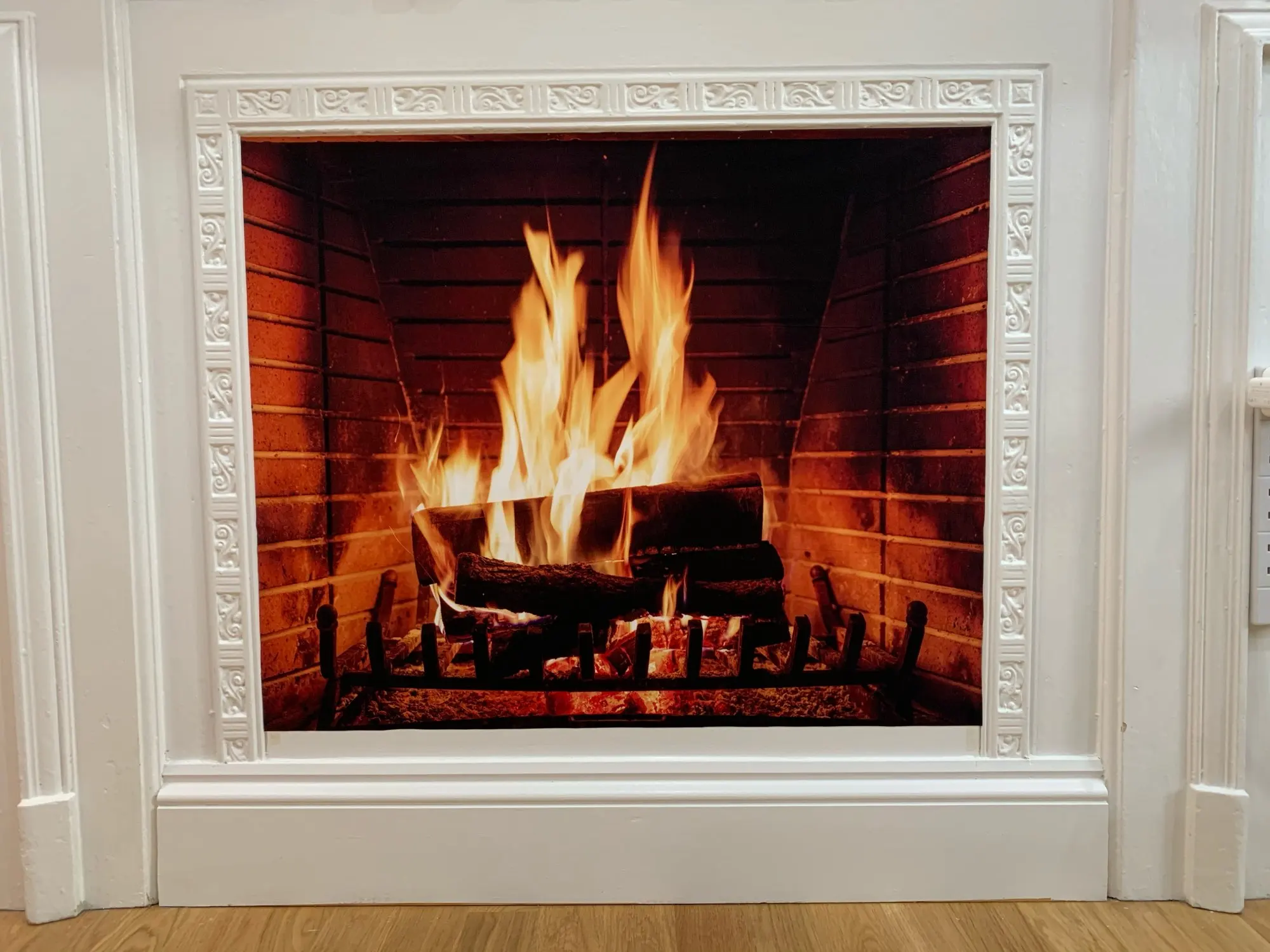 Photo Backdrop Laeacco Brick Wall Fireplace Wood Fire Burning Flame