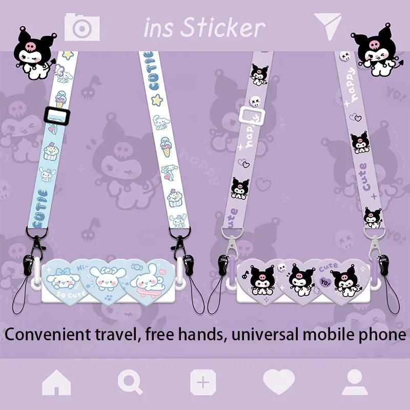 

Sanrio Cinnamoroll Pachacco Phone Back Clip Kuromi Lanyard Crossbody Portable Cute General Purpose Detachable Lanyard Neck Strap