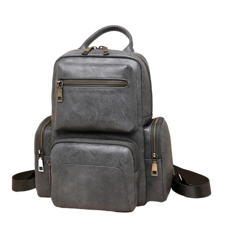 Student School Backpack Women PU Leather Backpack Hiking Backpack Shoulder Bag E74B