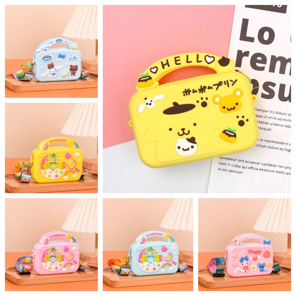

Sanrio Cinnamoroll Satchel Pochacco Kuromi Action Anime Figures Satchel Cute Cartoon Travel Shopping Ornaments Children Gifts