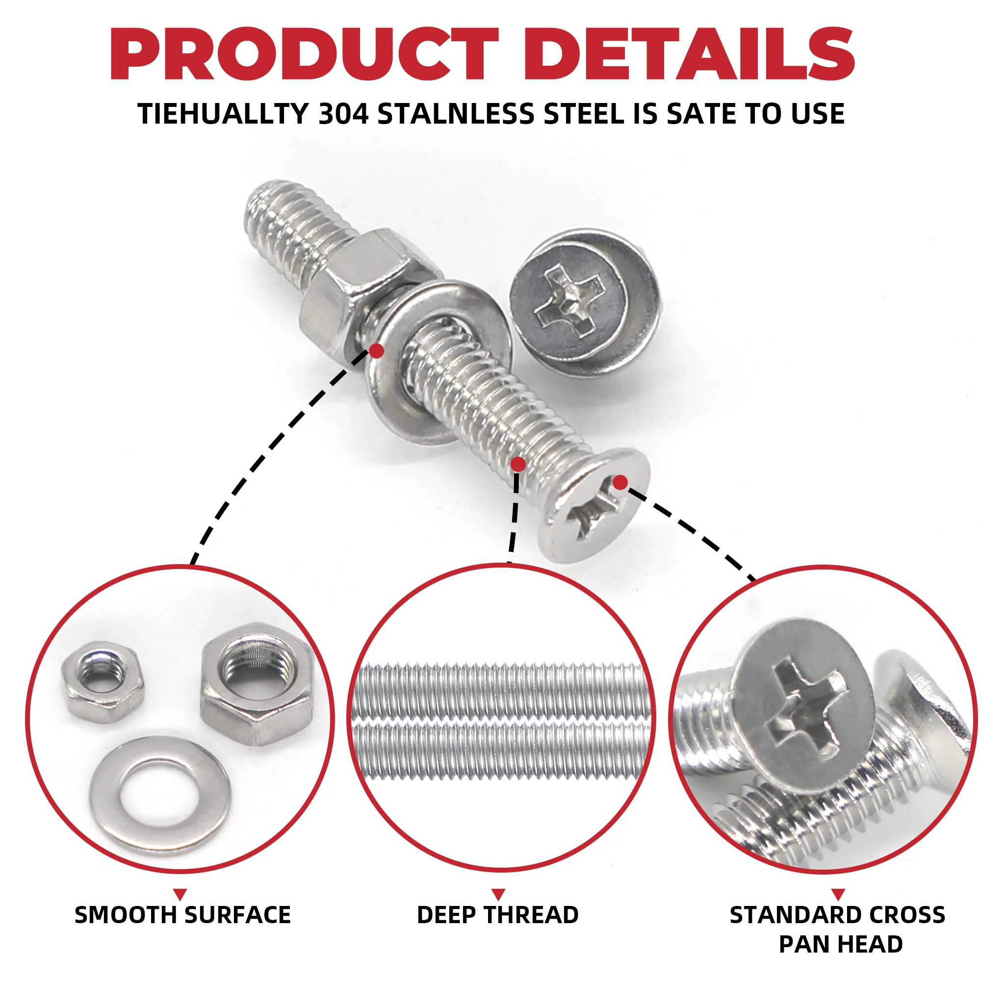 404pcs countersunk Head Screws with Nose Screw Set M3 M4 M5 Screw and nut washers 304 Stainless Steel Cross countersunk Head Scr