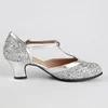 Modern Dance Shoes Women Ladies Sequin Glitter Closed Toe Tango Shoes T Strap Standard Waltz Ballroom Dancing Shoes Low Heels 5