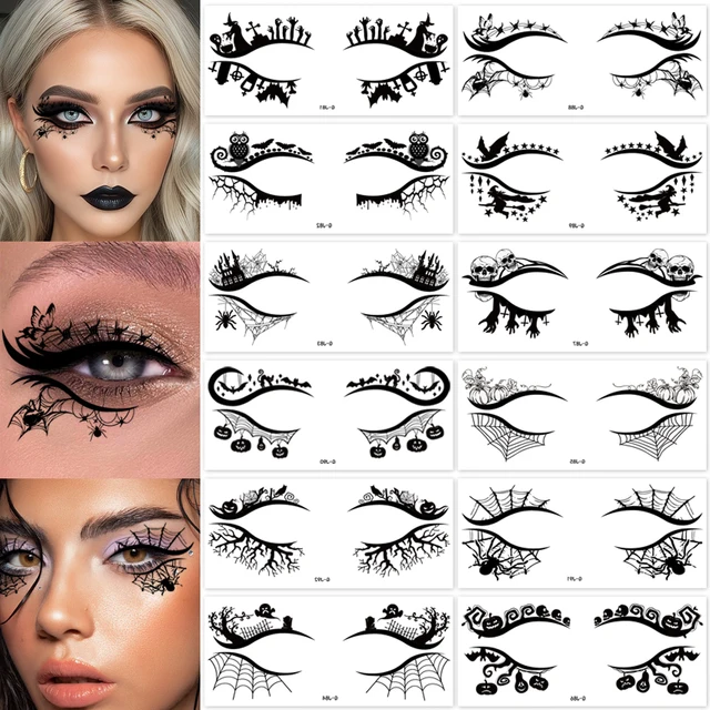 12pcs Halloween Eye Makeup Stickers, Waterproof and Removable Eyeshadow Replacement Kit, Halloween Party Supplies, Pumpkin Spide 1