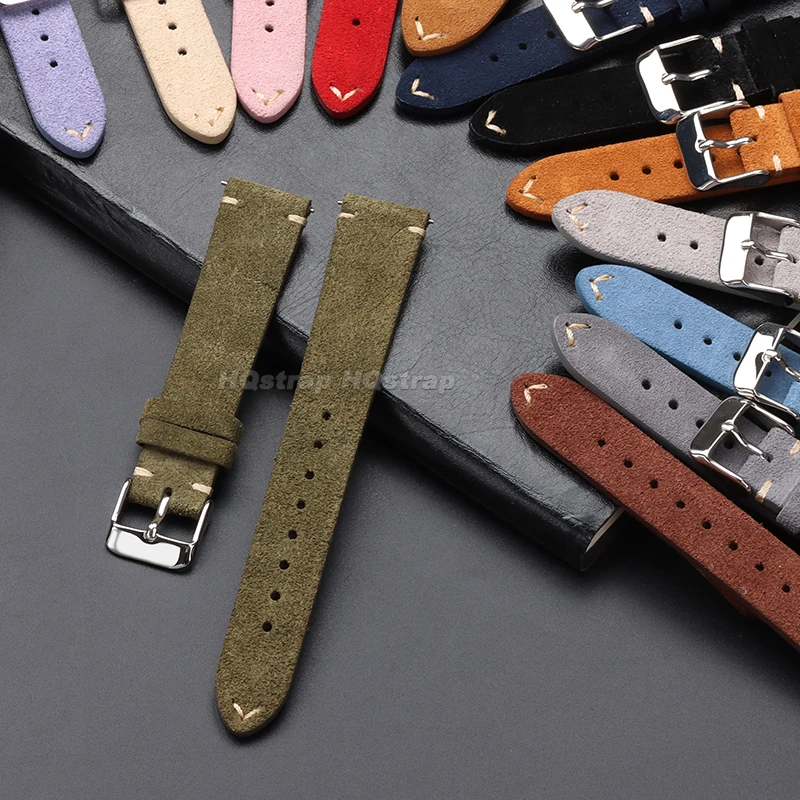 Vintage Suede Leather Quick-Release Watch Strap - Soft Replacement Wristband