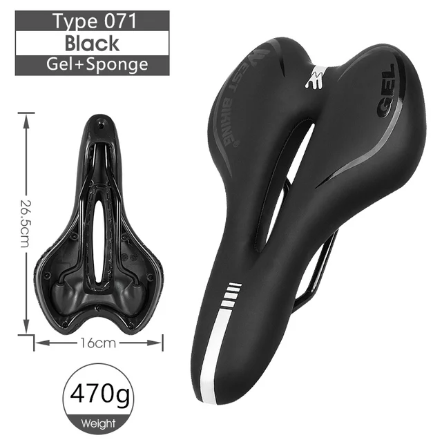 WEST BIKING Bike Saddle MTB Mountain Road Bike Seat PU Leather Gel Filled Cycling Cushion Comfortable Shockproof Bicycle Saddle 071 Black