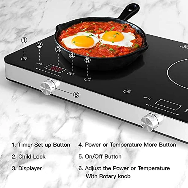 COOKTRON 1800W 230V Portable Double Burner Electric Induction Cooktop w/Griddle