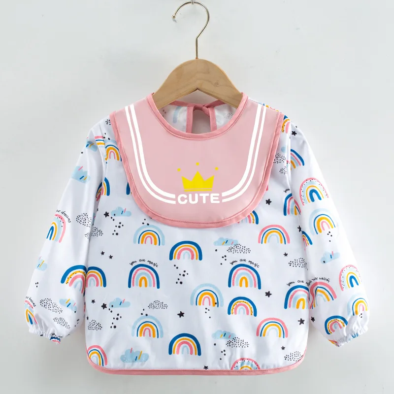 

Ins Cartoon Baby Girls Accessories Bibs Waterproof Colorful Infant Bib Long Sleeve Children Boys Apron Coverall Feeding Drawing