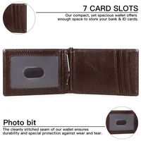 Genuine Leather Mens Wallet with money clip Slim with Metal Clips Money Holder Billfold with Money Clip 2