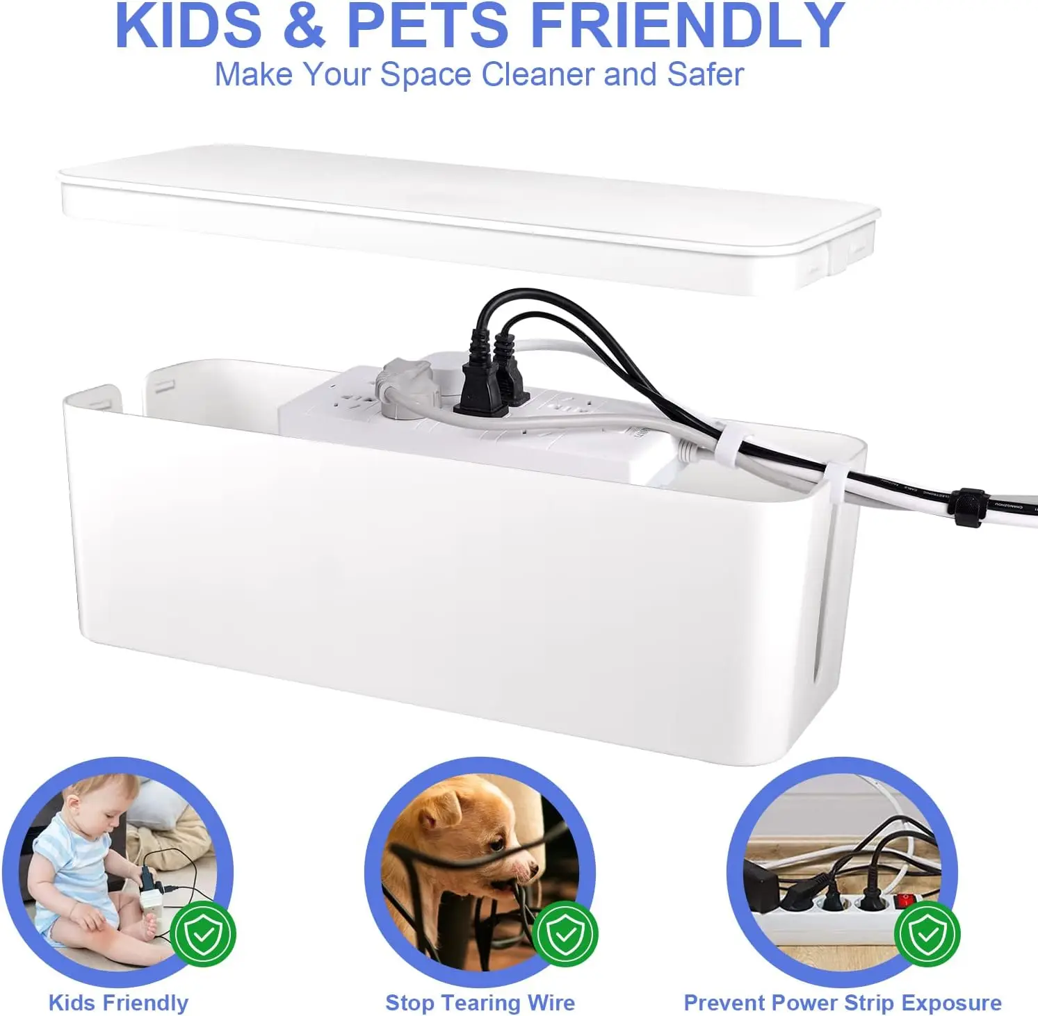 Cable Management Box, Cable Storage Box, Dustproof Wire Storage Box, Plastic Storage Box with Bamboo for TV Wires, USB Hub 4