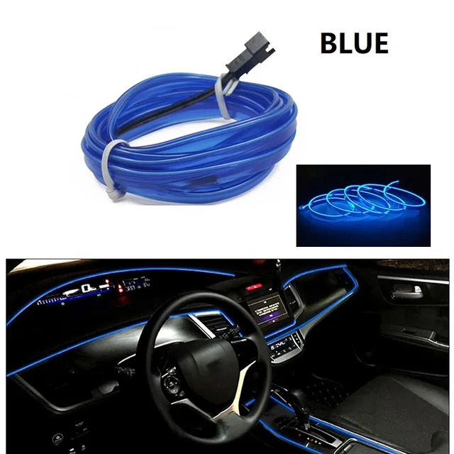 MUEDRT El Wire Green Interior Car LED Strip Lights, 9.8FT/3M Neno Wire USB  5V with Fuse Protection, Neon Wire with 6mm Sewing Edge for Automotive Car