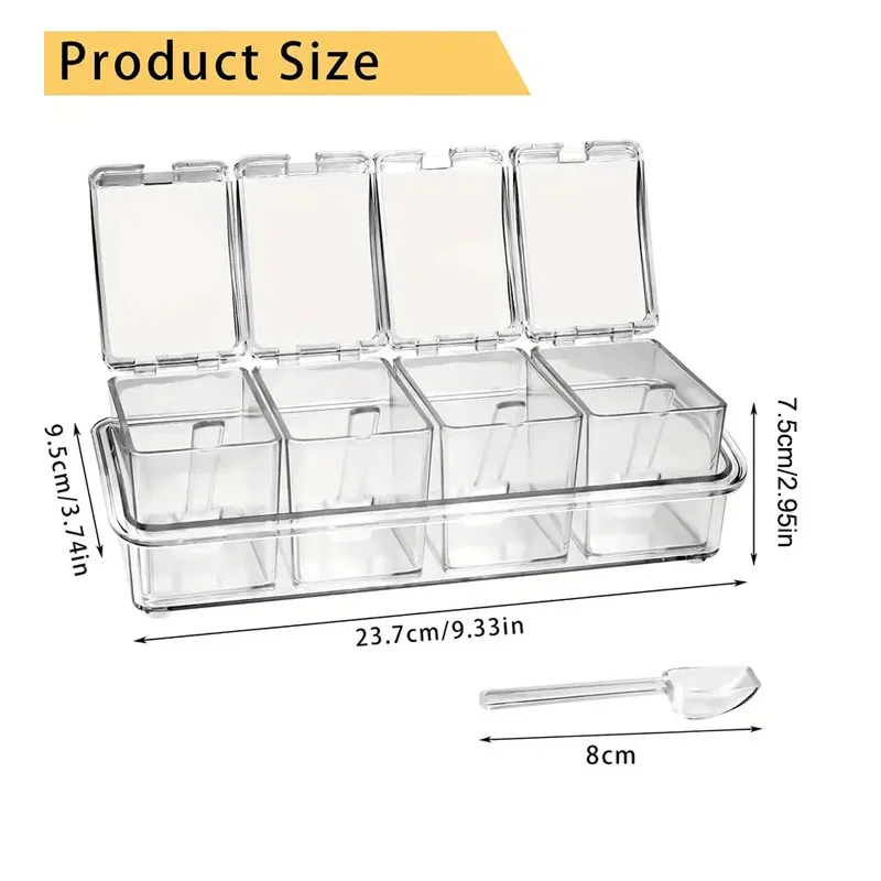 4 Spice Transparent Seasoning Box Jars Condiment Containers with Lids Sugar Pepper Acrylic Spice Storage Box Kitchen Accessories