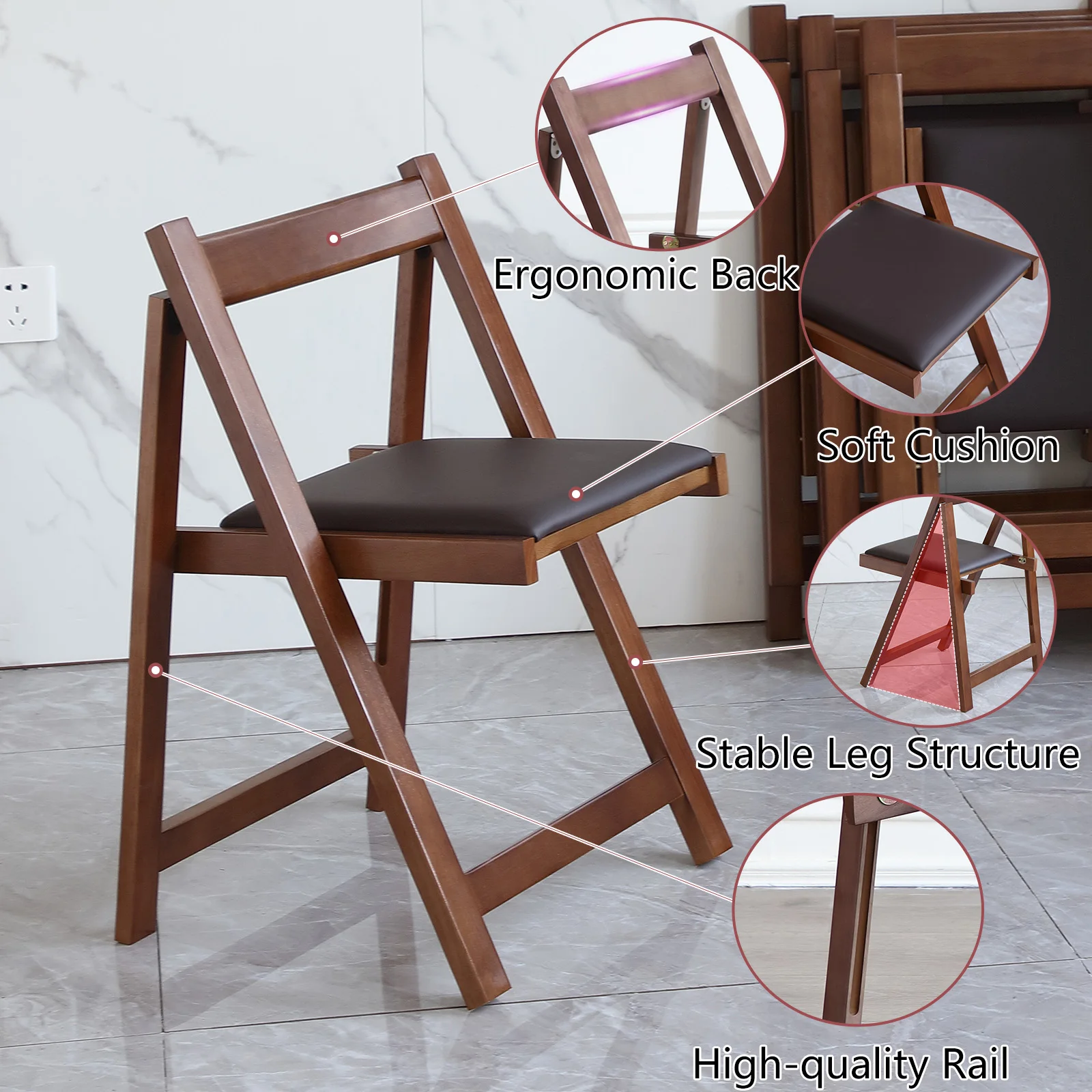 Folding Chair for Dining Table Convenient and Saving Space Suitable for Event Party 198LB Weight Capacity Two Chairs