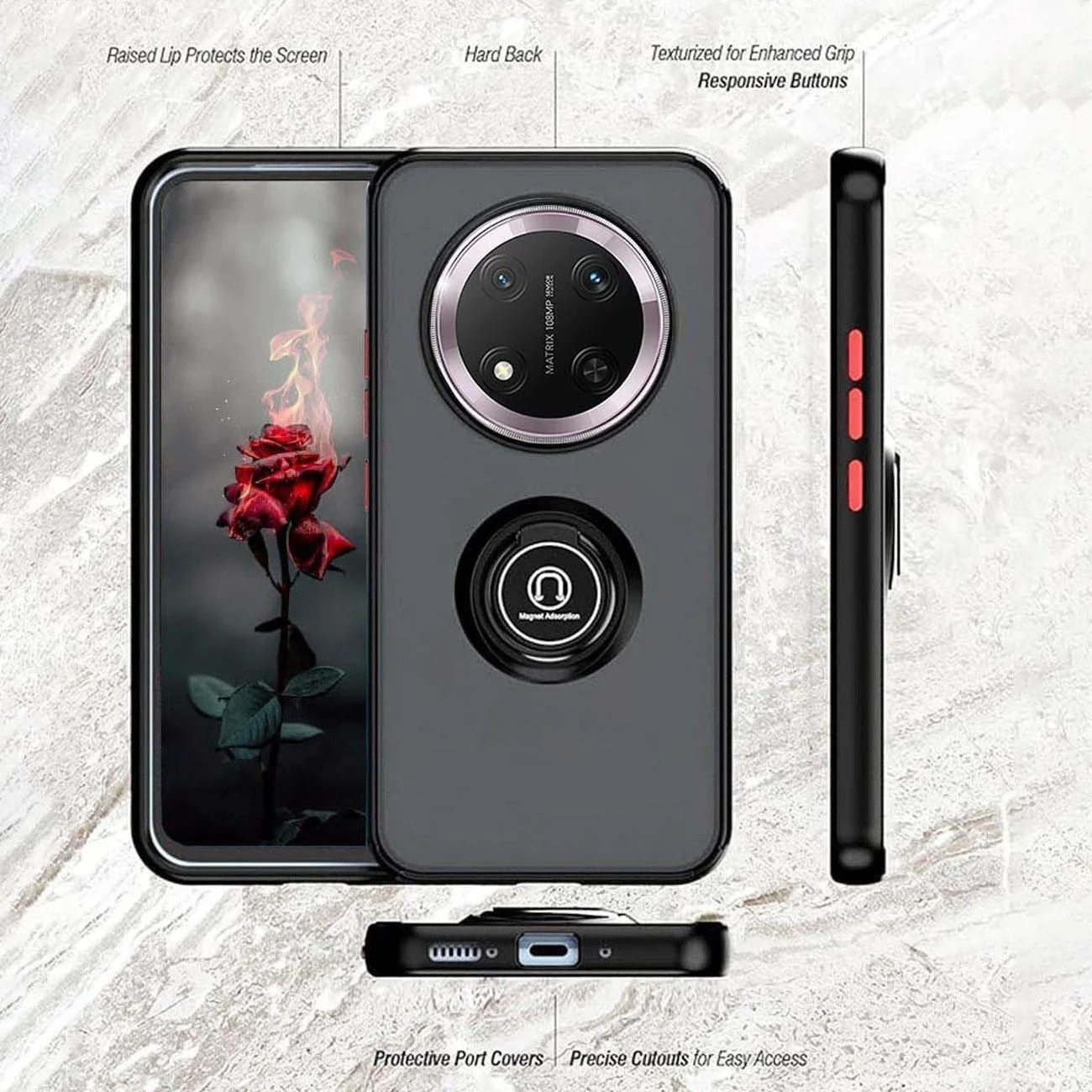 Armor Matte Shockproof Case with Magnetic Ring Stand Holder