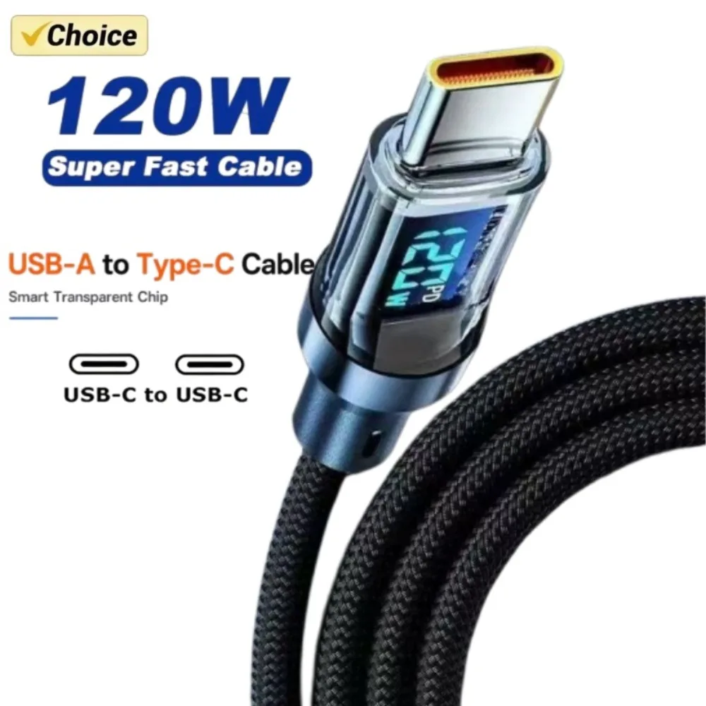 High-Power USB Charging Cables with LED Display - Versatile C-C and A-C Connections