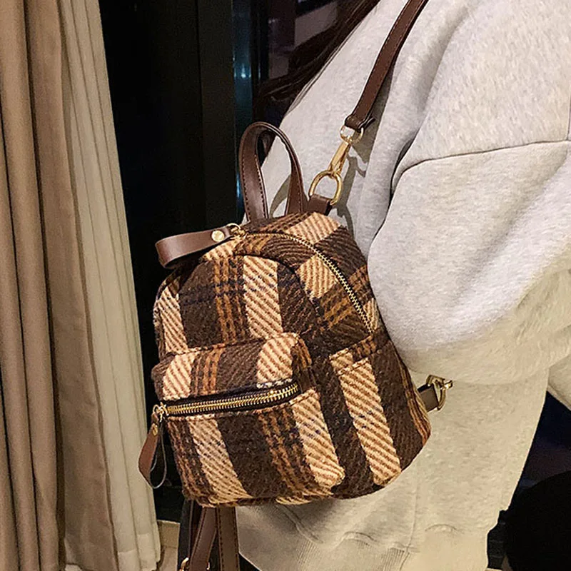 Hand-loomed Houndstooth Mini Backpack for Women