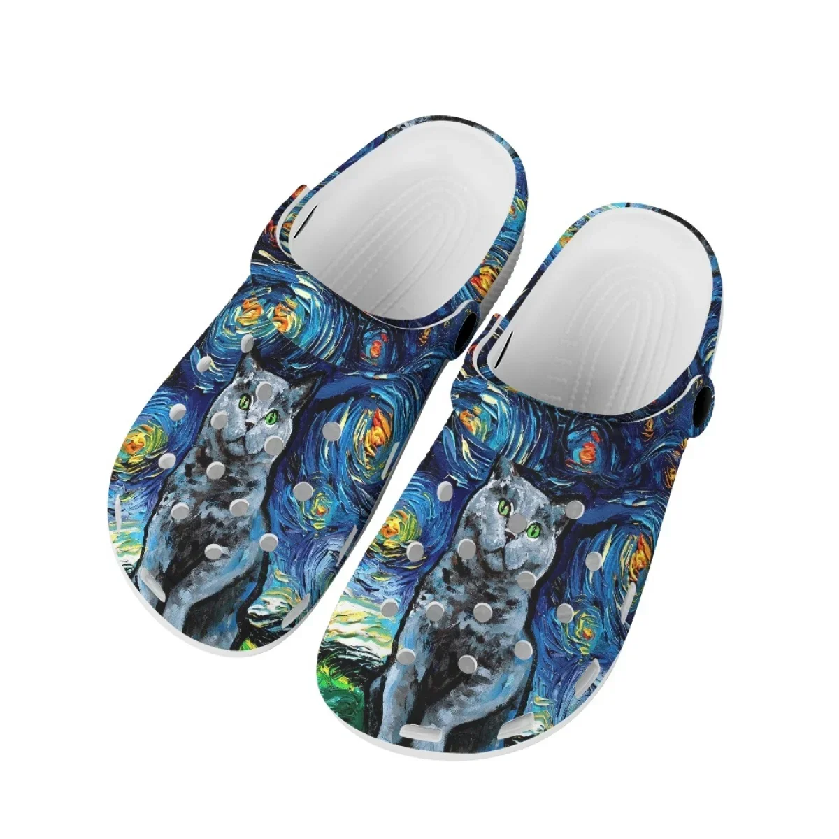Funny Starry Night Cat Designer Summer Sandals Women Outdoor Leisure Indoor Slippers Breathable Non-slip Beach Flats Shoes