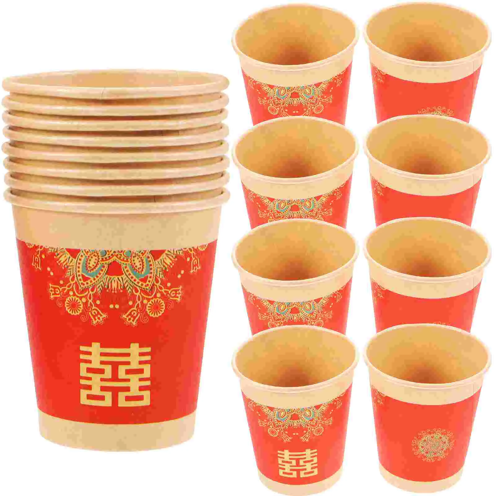 Red Xi Paper Cups Wedding Disposable Cups Banquet Serving Party Food Grade Beverage Kitchen Dining Bar 50pcs disposable paper cups