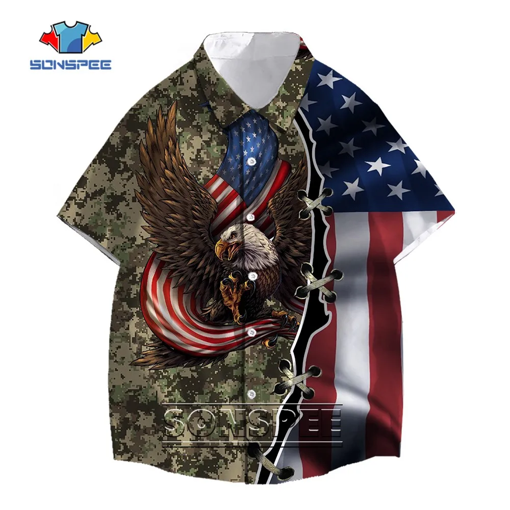 

Cool 3D Print American Flag and Bald Eagle Men's Hawaiian Shirt Summer Street Hip Hop Short Sleeve Top Thin Casual Beach Shirts
