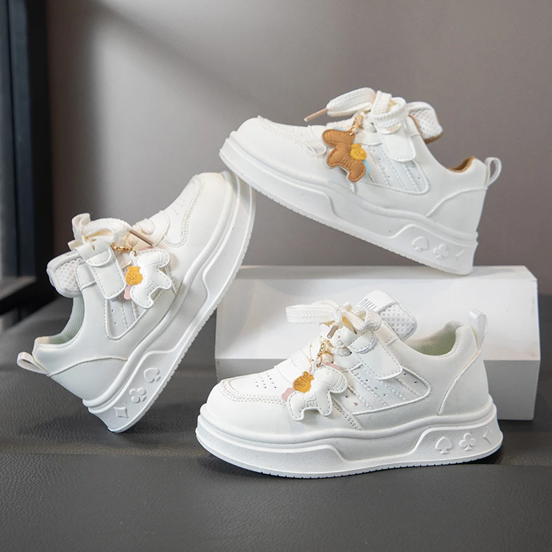 Children's PU Leather Non-Slip Casual Sneakers - White Sport Shoes