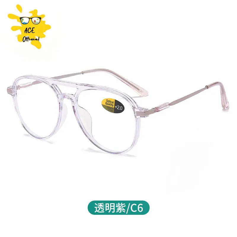 ACE Retro Fashion Beam Square Presbyopia Glasses for Men Women Anti Blue Light Black Transparent Finish Prescription Eyewear