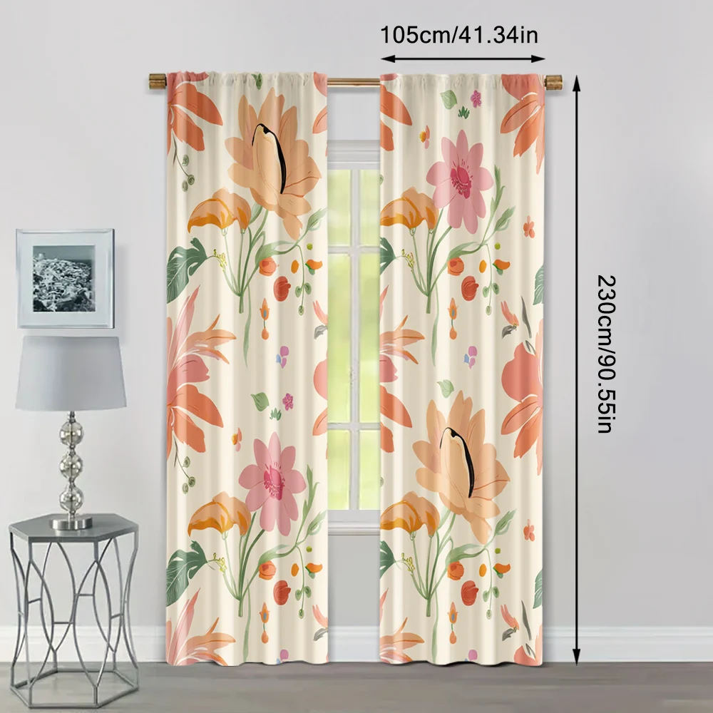 2pcs, Curtain Fabric Boho Leaf & Floral Machine Washable Fabric (without rod) Festive Perfect for Living Room, Home Decoration, 4