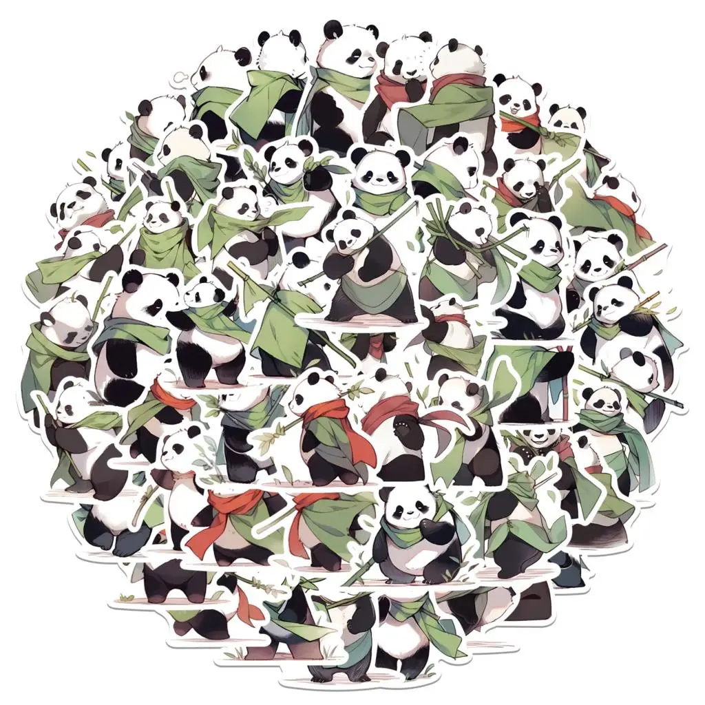 10/54Pcs Cute Cool Bamboo Panda Hero Cartoon Sticker Decorazione Impermeabile Bagagli Chitarra Laptop Helmet Kids Gift Toy Decal