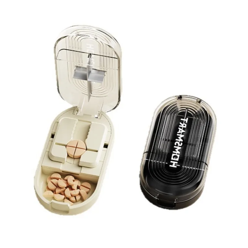 Portable Mini Pill Cutter and Splitter 1/2 1/4 Tablet Cutting Storage Compartment for Vitamin Medication Organizer Pill Box