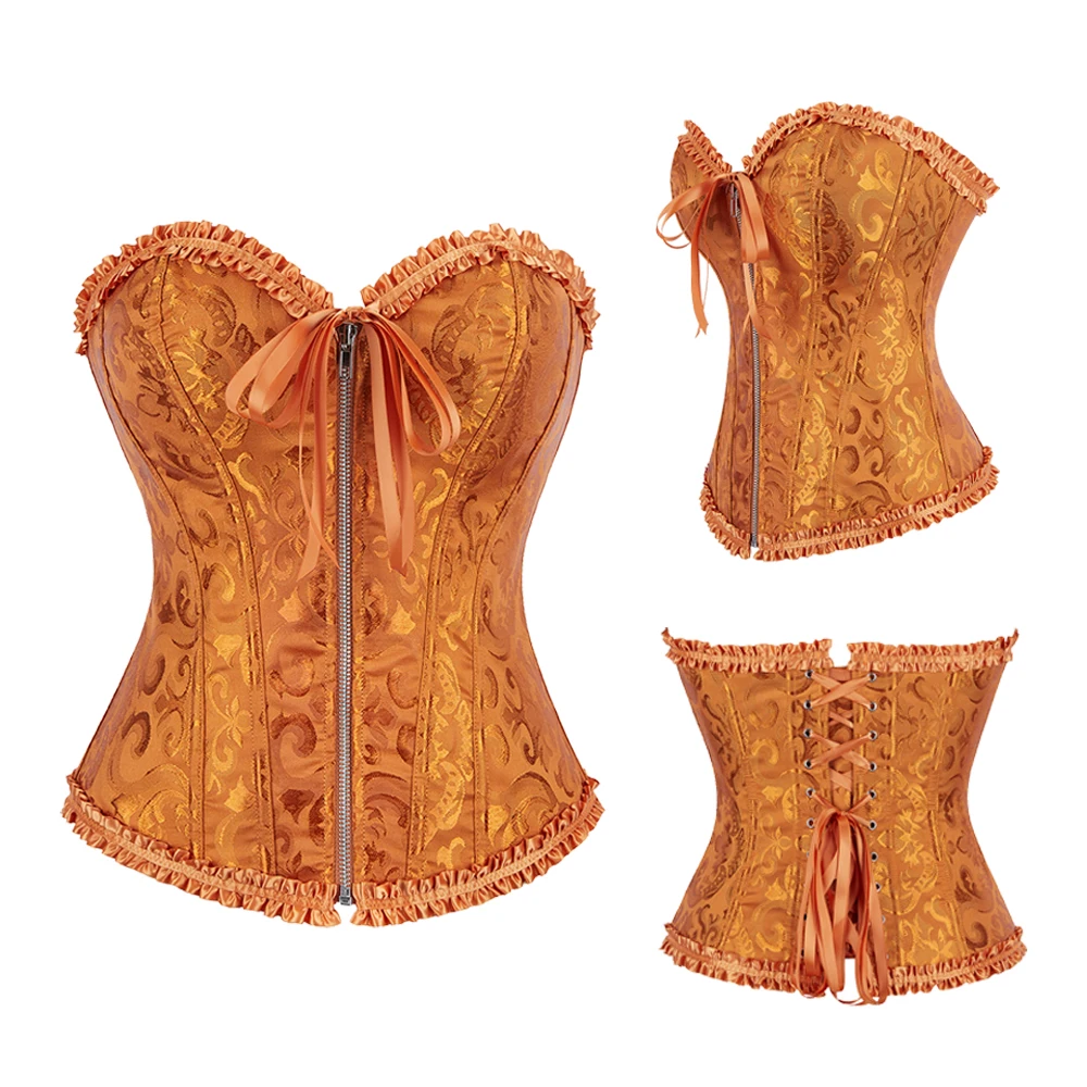 Jacquard viktorianisches Korsett Top Reißverschluss Gothic Bustier Vollbrust Dessous Spitze mittelalterliche Frauen Sexy Vintage Halloween Kostüm – Detail 10